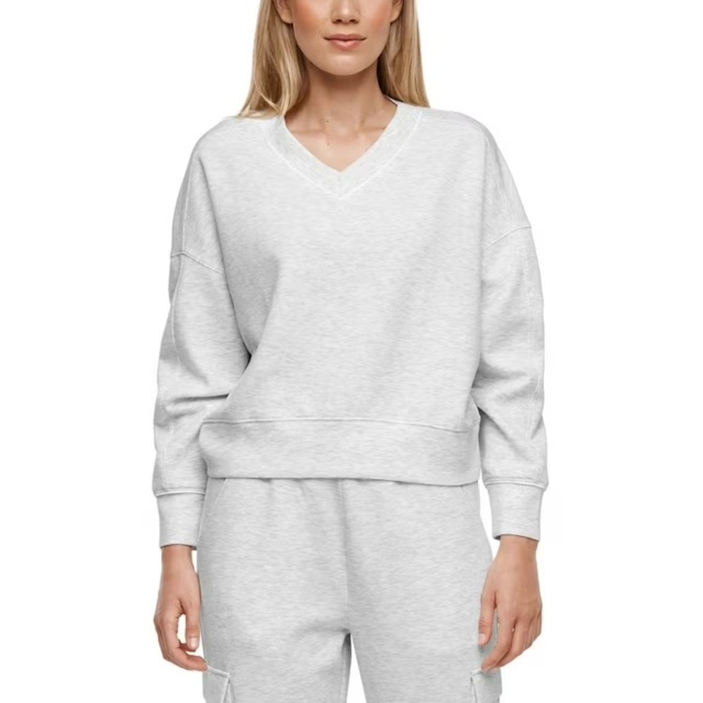 Express Womens V-Neck Pullover Sweatshirt Size Large Light Grey Relaxed Fit NWT